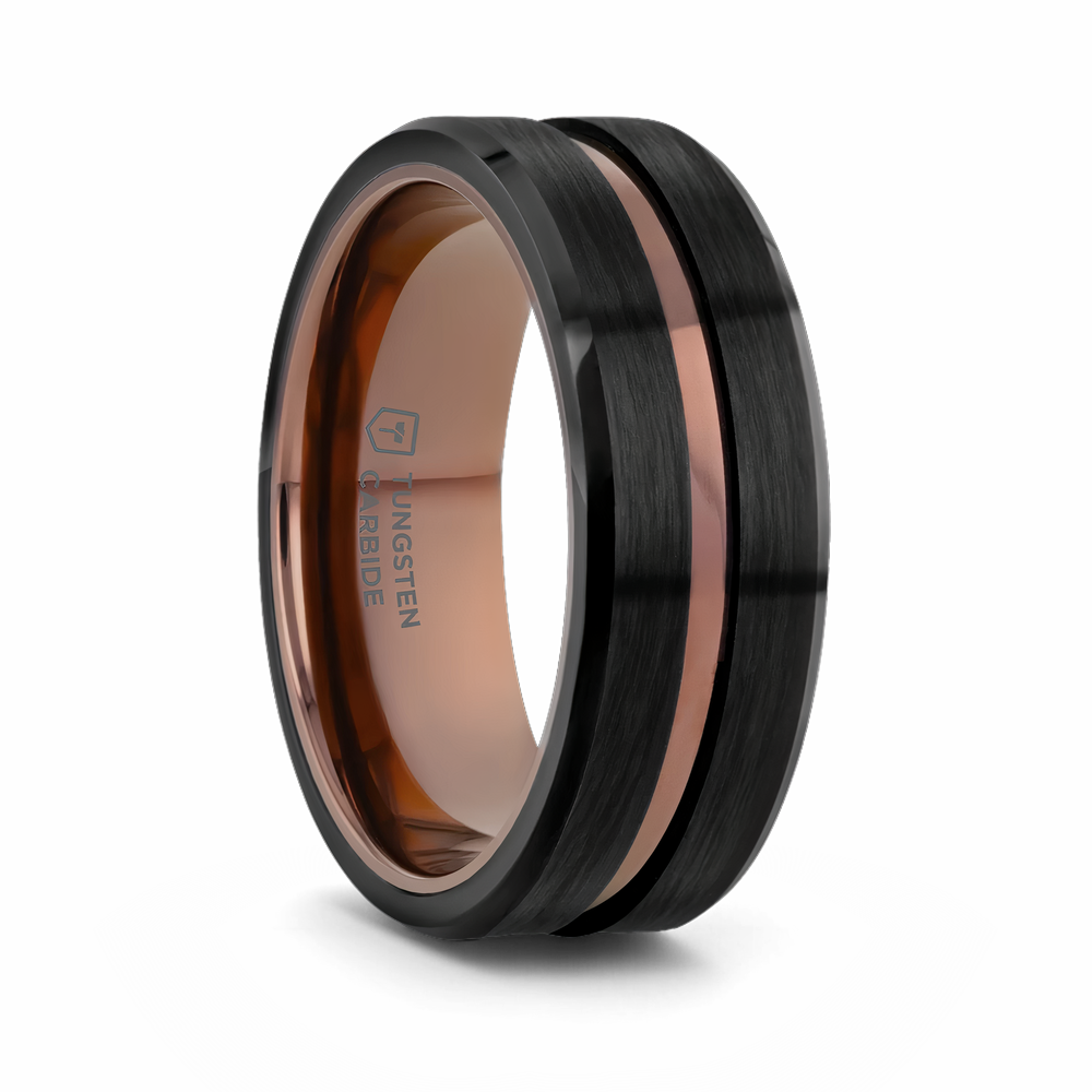 Flat Tungsten Ring with Expresso Grooved Center
