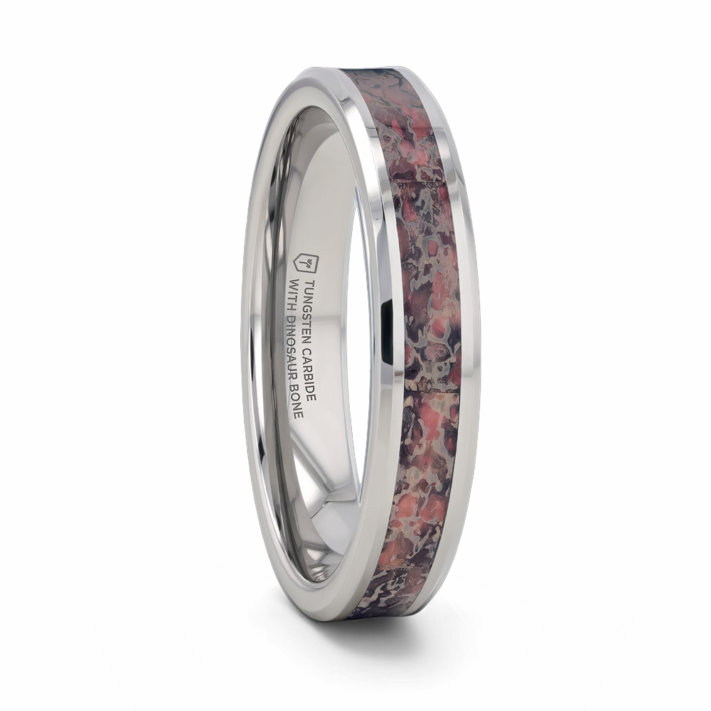 Pink Dinosaur Bone Inlay Ring Tungsten- Choose Width
