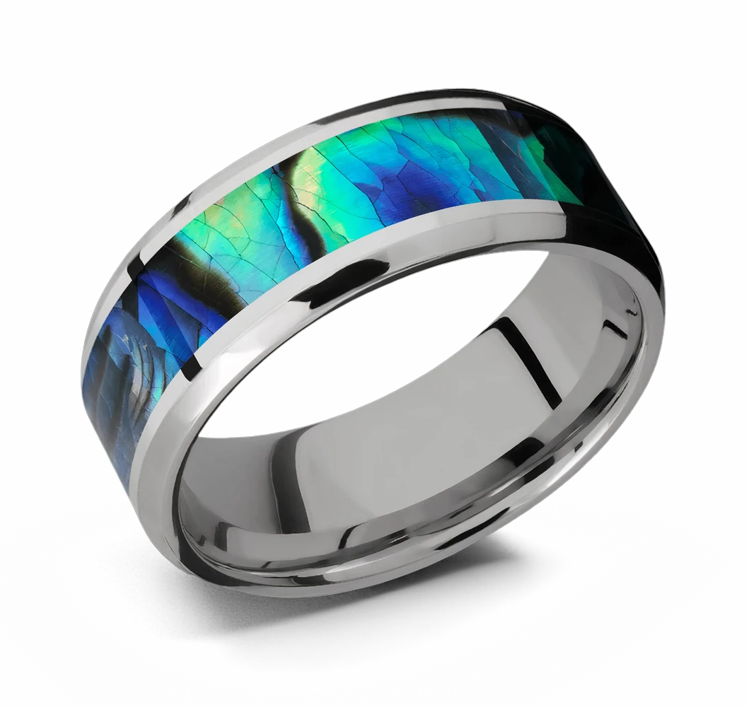 Beveled Abalone Shell Titanium Ring