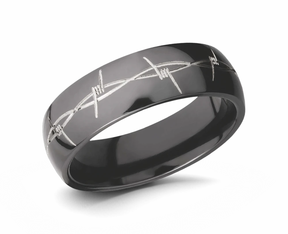 Black Ring with Barbed Wire Pattern - 7mm
