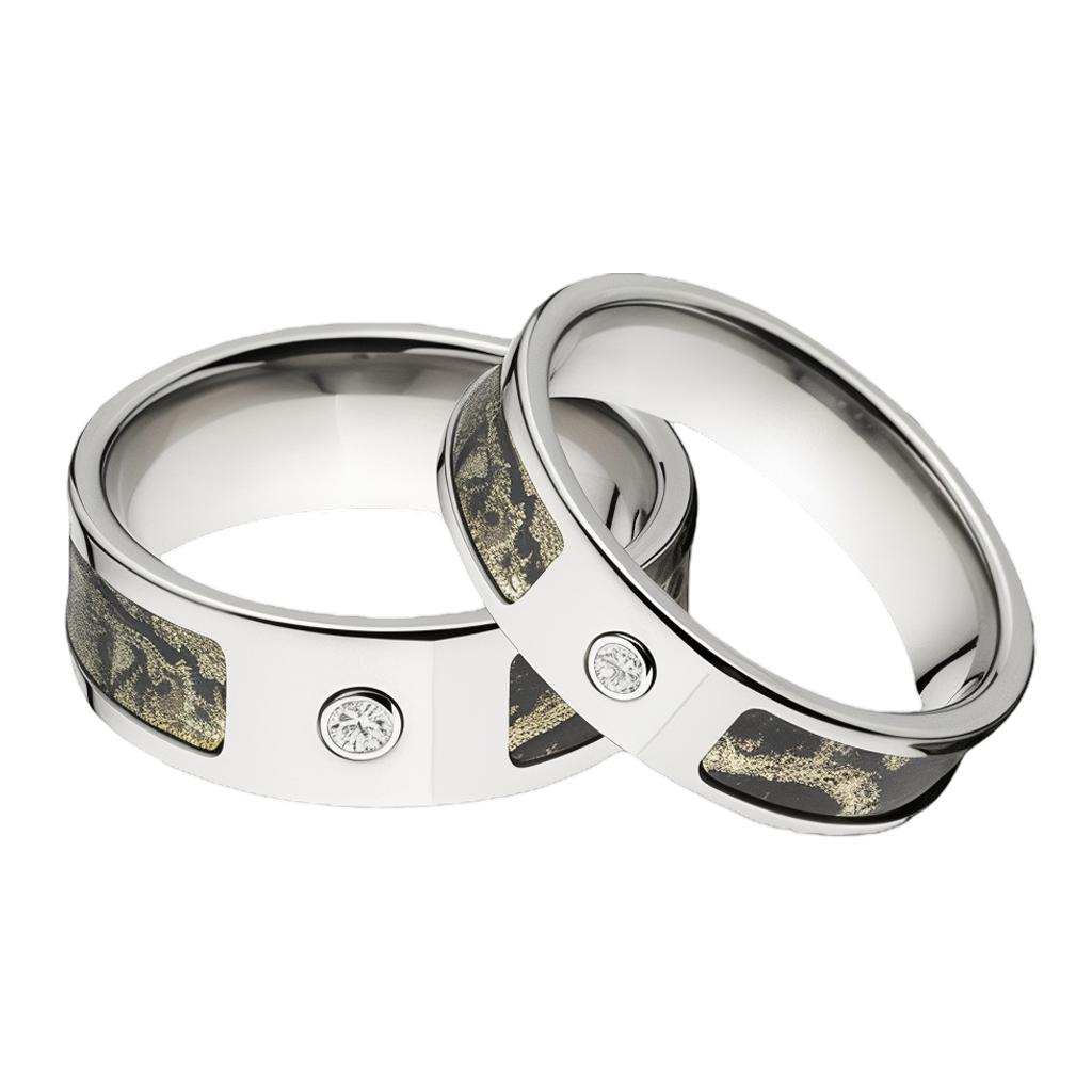 Camo Wedding Ring Set for Him and Her - Mossy Oak Breakup Infinity