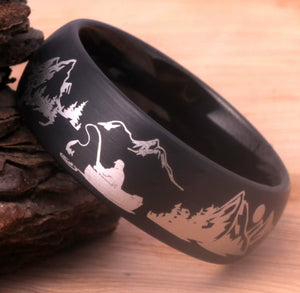 Clearance Tungsten Fishing Scene Ring - SIZE 12