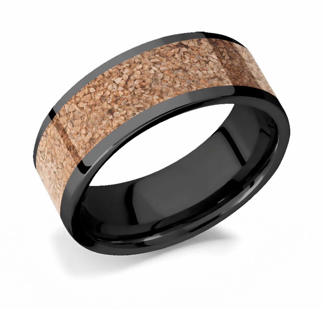 Tan Dinosaur Bone Wedding Band - Black 4mm - 8mm