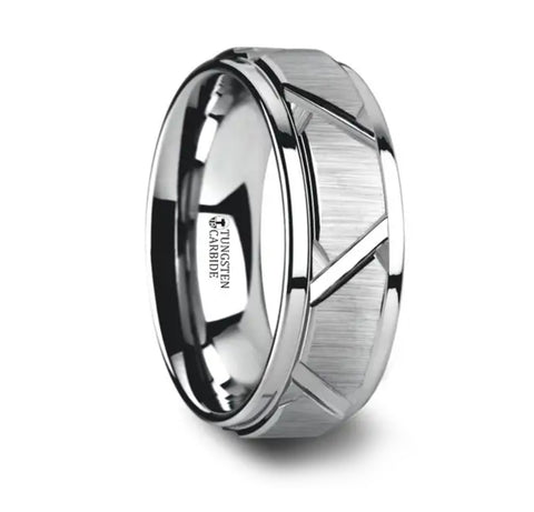 Triangle Groove Tungsten Ring with Raised Center