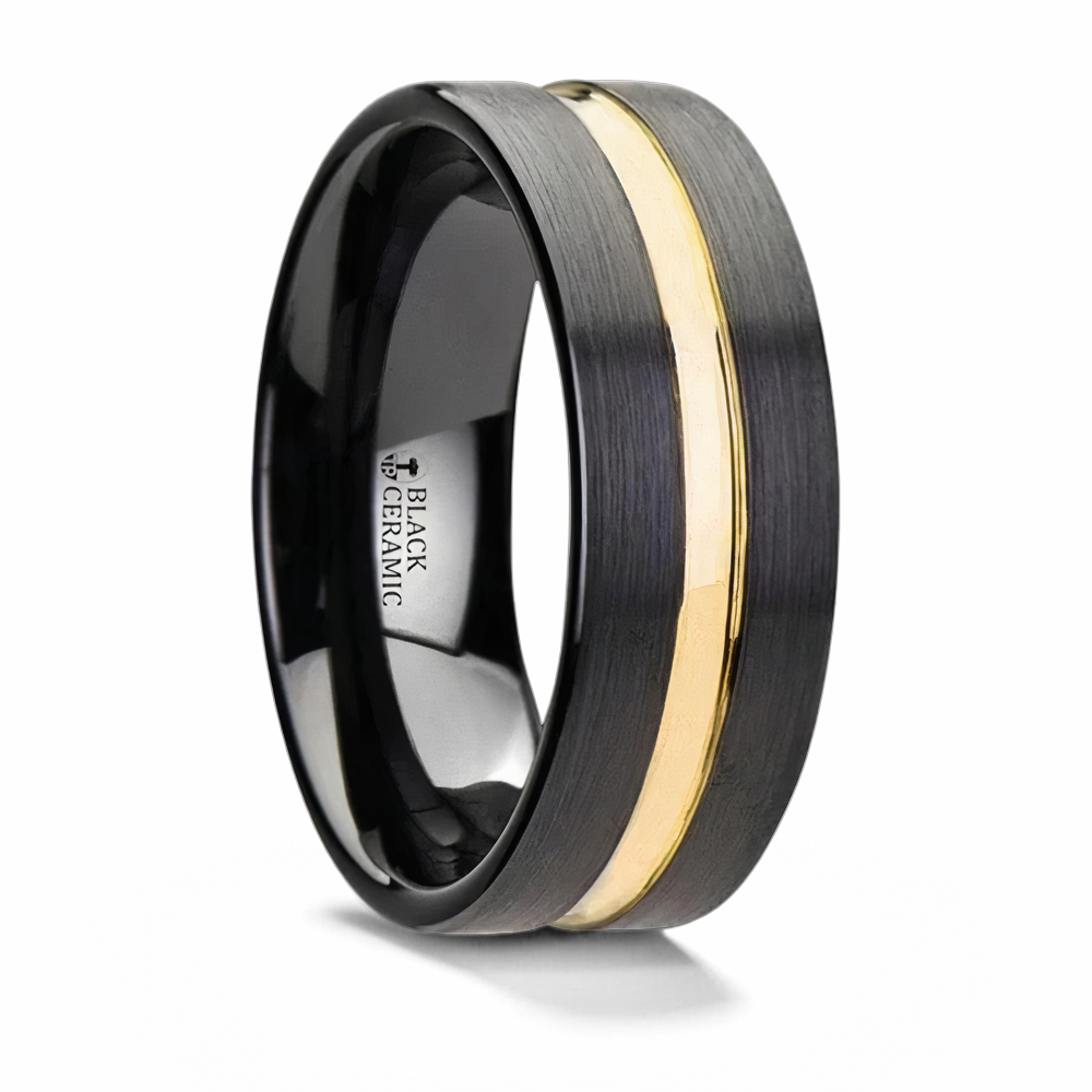 black ceramic ring with gold line