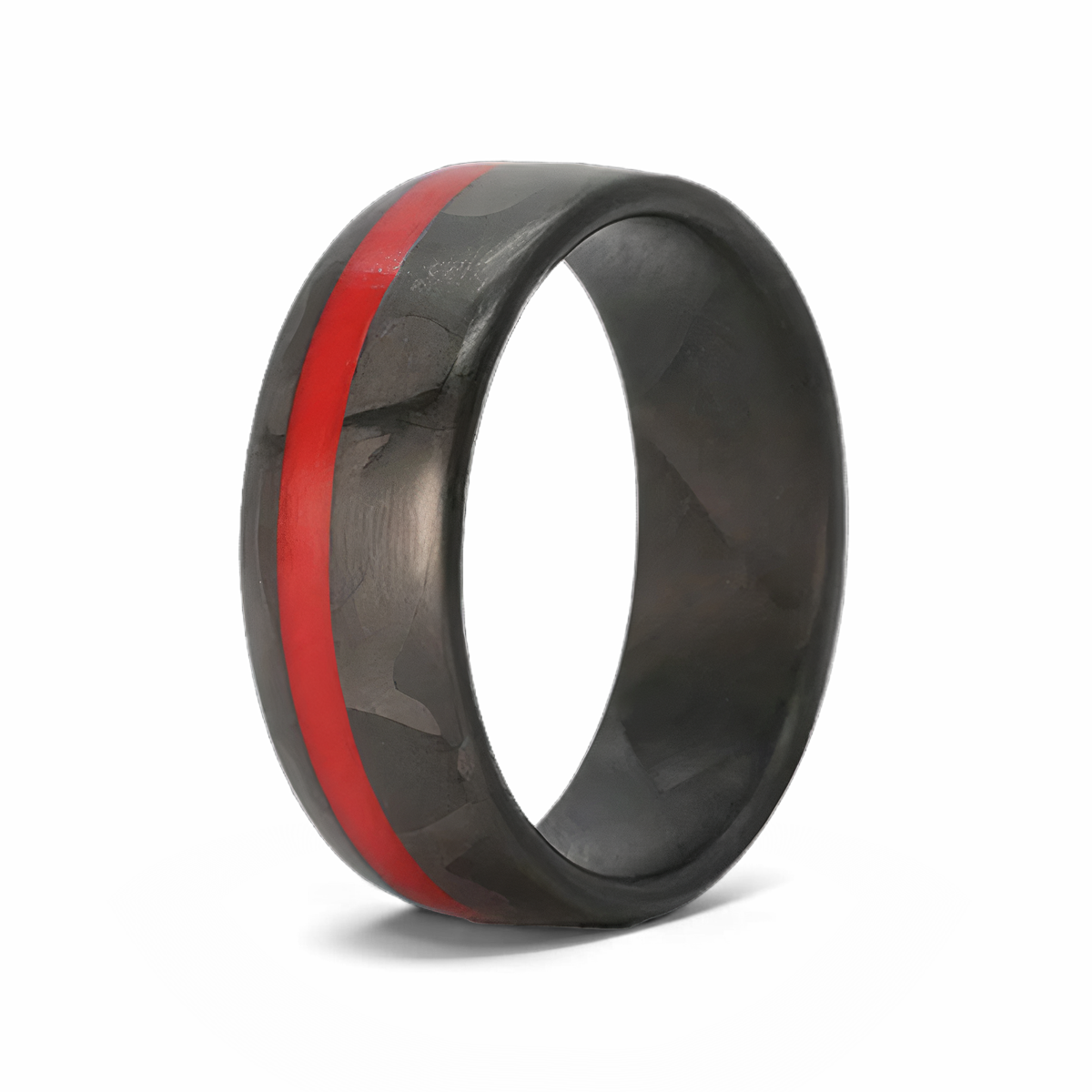 Thin Red Line Ring in Carbon Fiber