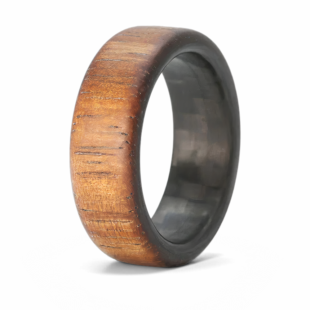 Koa Wood Ring with Carbon Fiber Sleeve