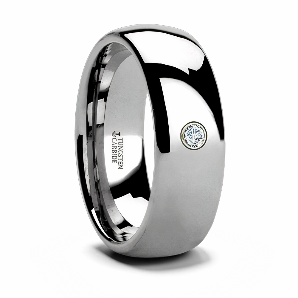 Polished Tungsten Ring with Bezel Diamond