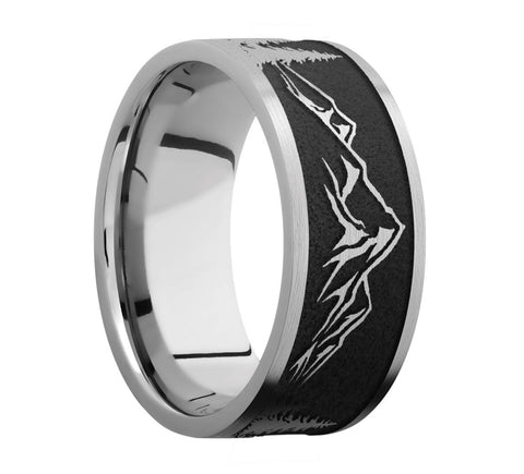 Mountain Scene Ring with Trees  Black Background