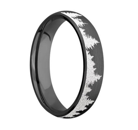 Laser Carved Forest Tree Ring for Her - Zirconium 5mm