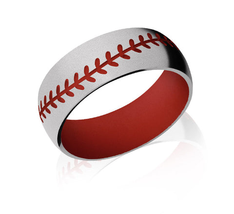 Baseball Stitch Ring with Red Sleeve - Titanium