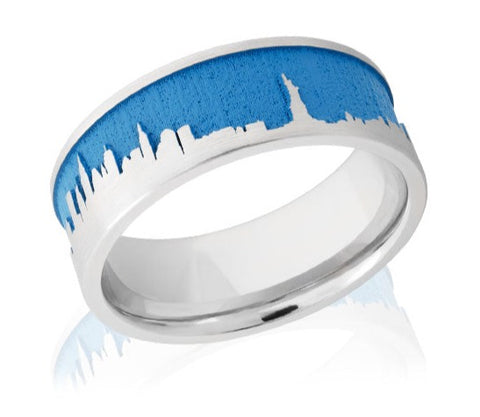 New York Skyline Ring with Blue Sky - Cobalt 8mm