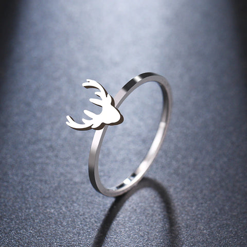Stainless Steel Deer Head Ring for Her