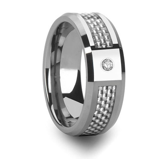 White Carbon Fiber Ring with Diamond