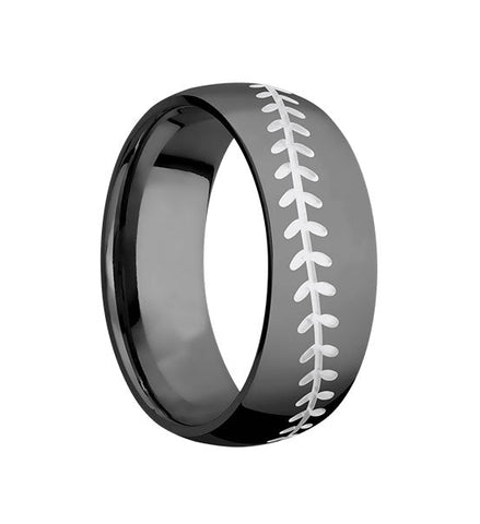 Baseball Ring in Black with White Stitch - 8mm