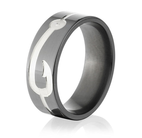 Ring with Large Fish Hook - Zirconium 8mm