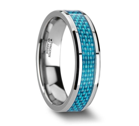 Blue Carbon Fiber Inlay Ring - Tungsten