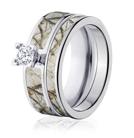 Realtree Snow Camo Bridal Set for Her - Pick your Stone