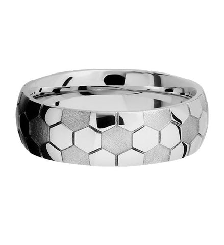 Soccer Ball Pattern Ring - 7mm Cobalt