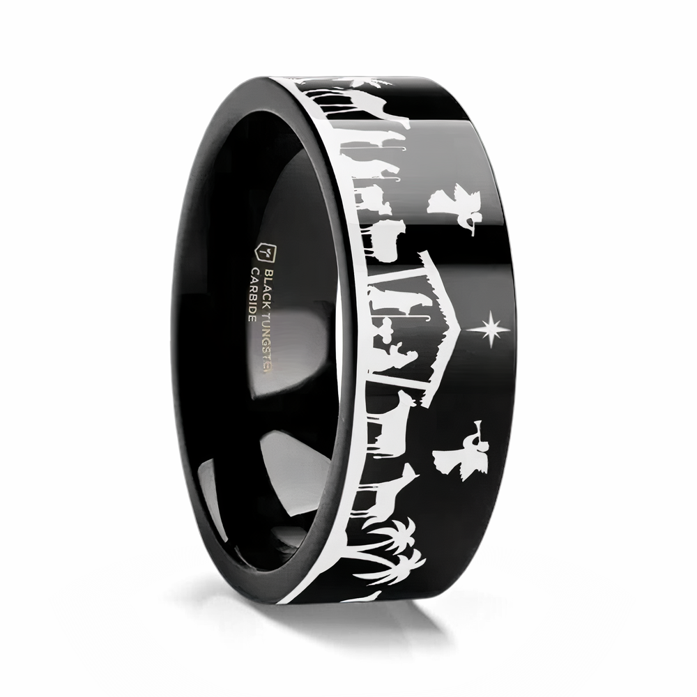 Black Tungsten Ring with Nativiey Scene 