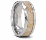 White Dinosaur Bone Inlay Ring Tungsten- Choose Width 