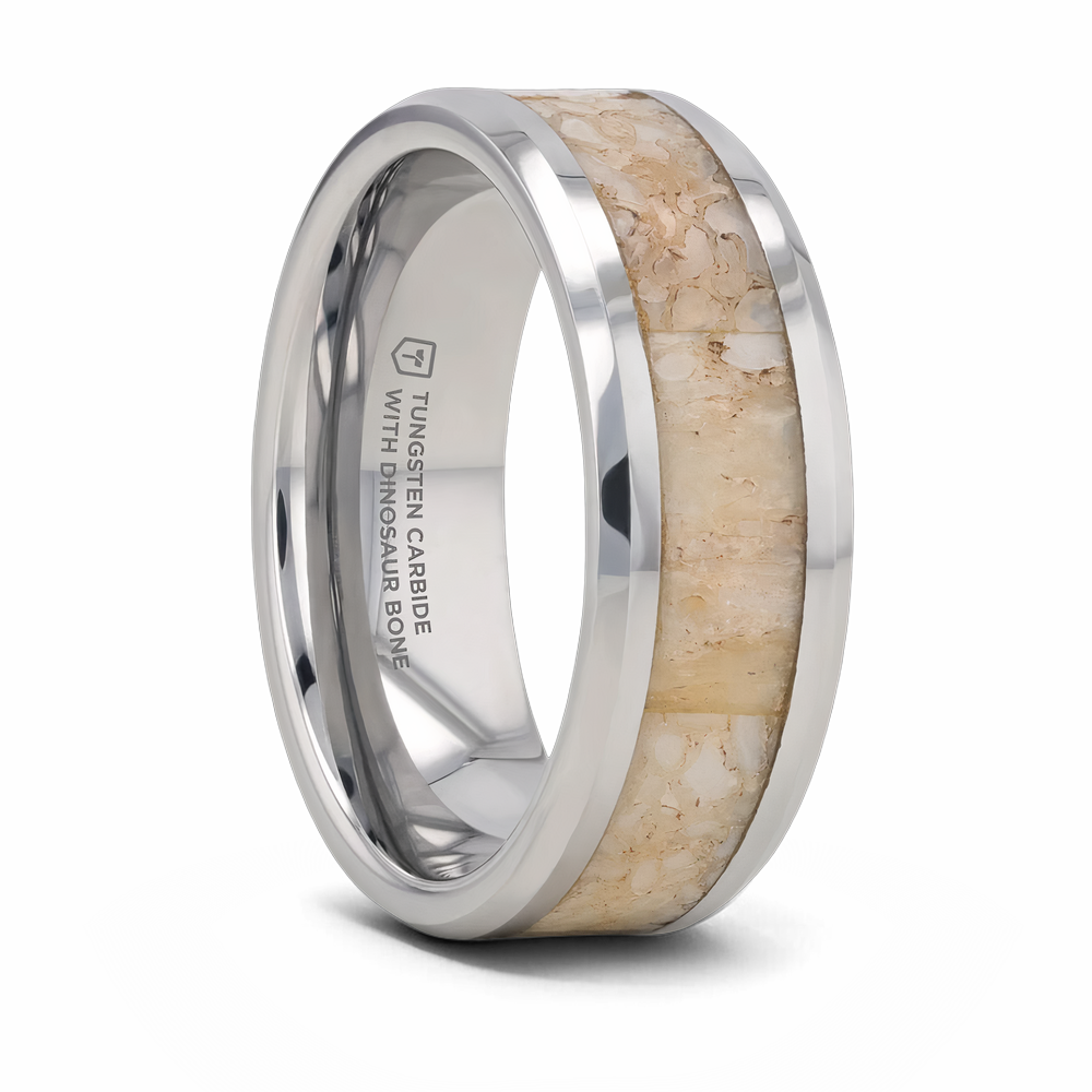 White Dinosaur Bone Inlay Ring Tungsten- Choose Width 