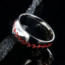 Mens Baseball Wedding Band - Polished Finish with Red Stitching 