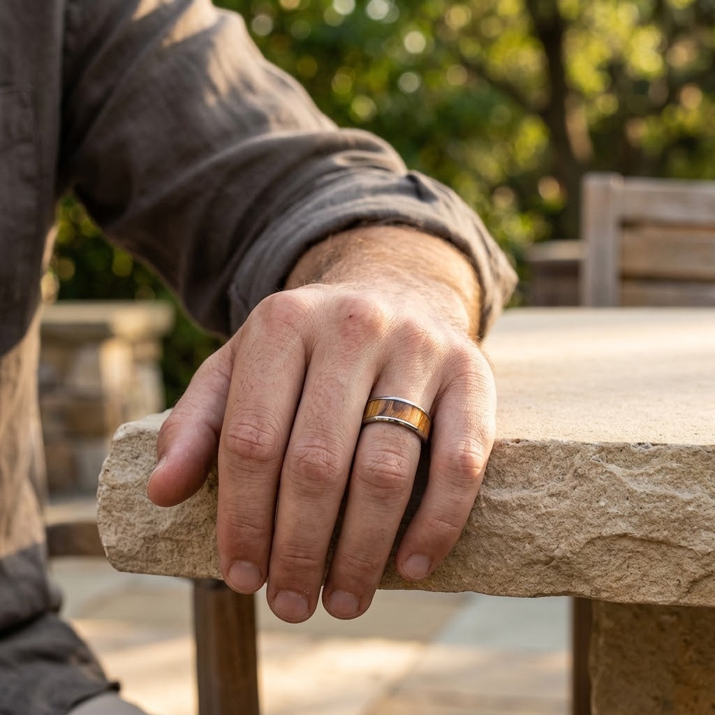 Olive Wood Tungsten Wedding Band
