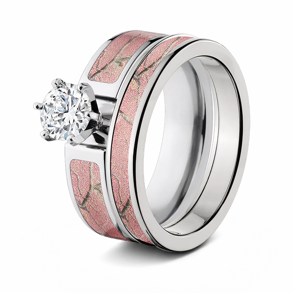 Realtree AP Pink Camo Wedding Ring Bridal Set - Camo Ever After
