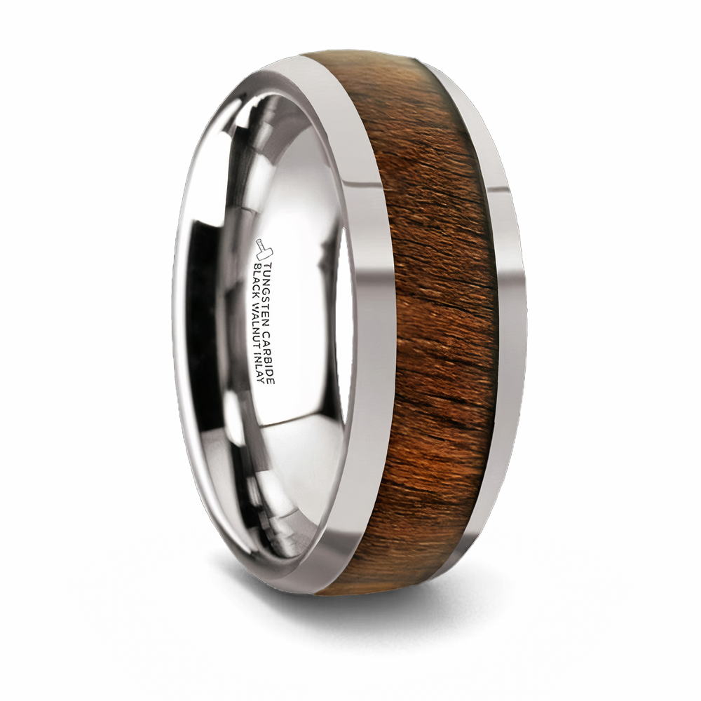 Black Walnut Wood Inlay Ring - Tungsten 8mm 