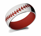 Baseball Stitch Ring with Red Sleeve - Titanium 