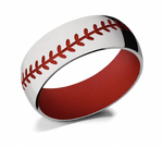 Baseball Stitch Ring with Red Sleeve - Titanium 
