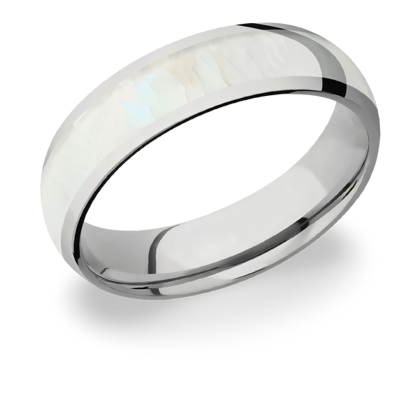 Titanium Wedding Ring with Freshwater Mother of Pearl Inlay 