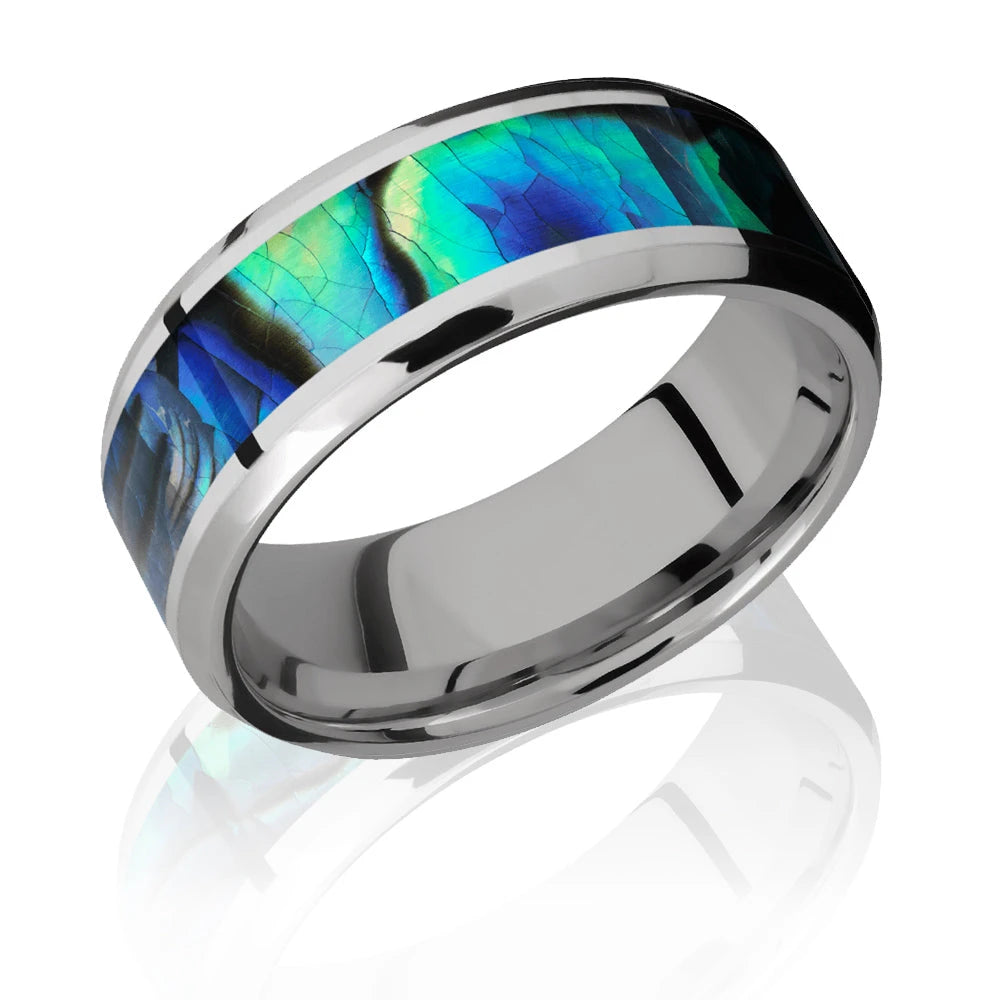 Beveled Abalone Shell Titanium Ring - Camo Ever After