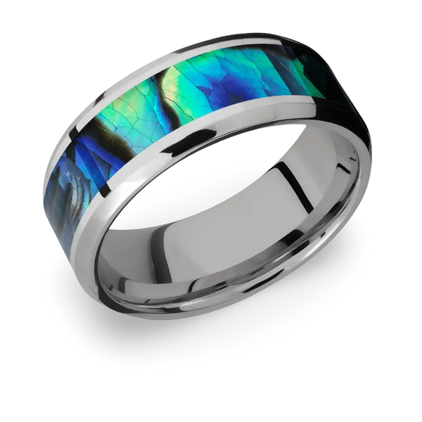 Beveled Abalone Shell Titanium Ring 