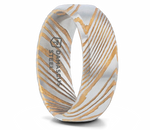 Damascus Steel Ring with Gold Color - 6mm or 8mm 