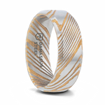 Damascus Steel Ring with Gold Color - 6mm or 8mm 