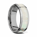 Mother of Pearl Ring - Titanium with Grooved Edges 