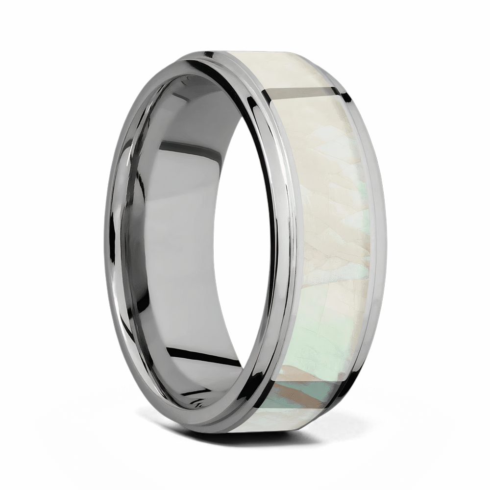 Mother of Pearl Ring - Titanium with Grooved Edges 
