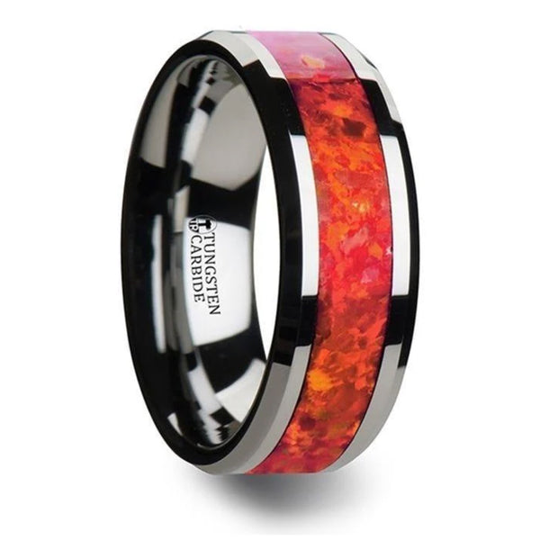 Red Opal Tungsten Ring