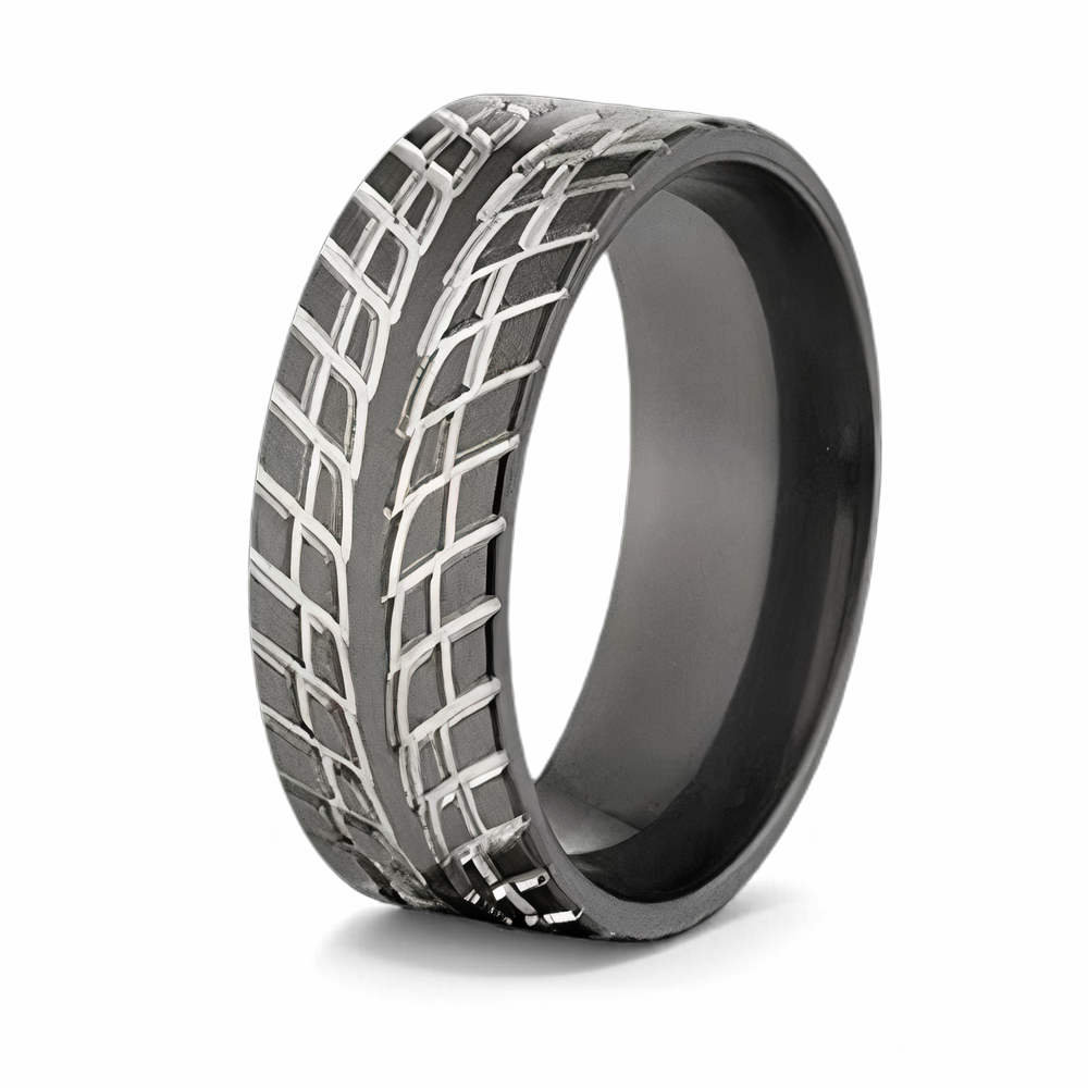 Tire Track Wedding Band - Two Tone 8mm 