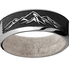 Titanium Mountain Pattern Ring with Antler Sleeve - Camo Ever After