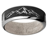 Titanium Mountain Pattern Ring with Antler Sleeve - Camo Ever After