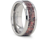 Pink Dinosaur Bone Inlay Ring Tungsten- Choose Width 