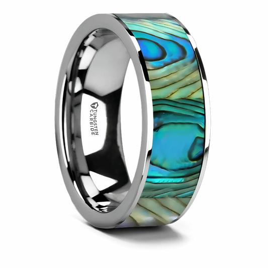 abalone shell ring tungsten