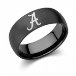 Alabama collegiate ring in 8mm satin black zirconium with contrasting light-colored Alabama A logo