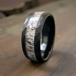 Antler Ring in Black Hammered Tungsten 
