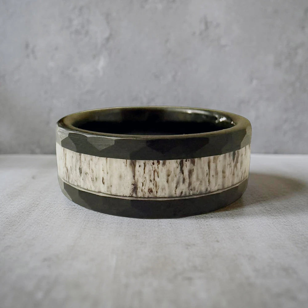 Antler Ring in Black Hammered Tungsten 