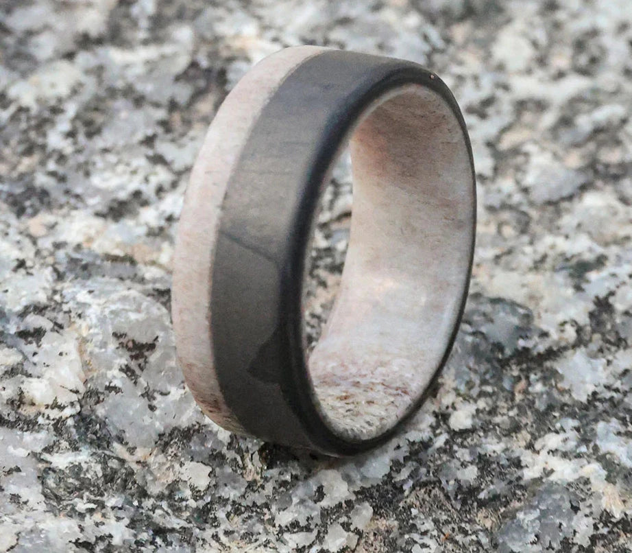 Antler Wedding Band with Carbon Fiber 