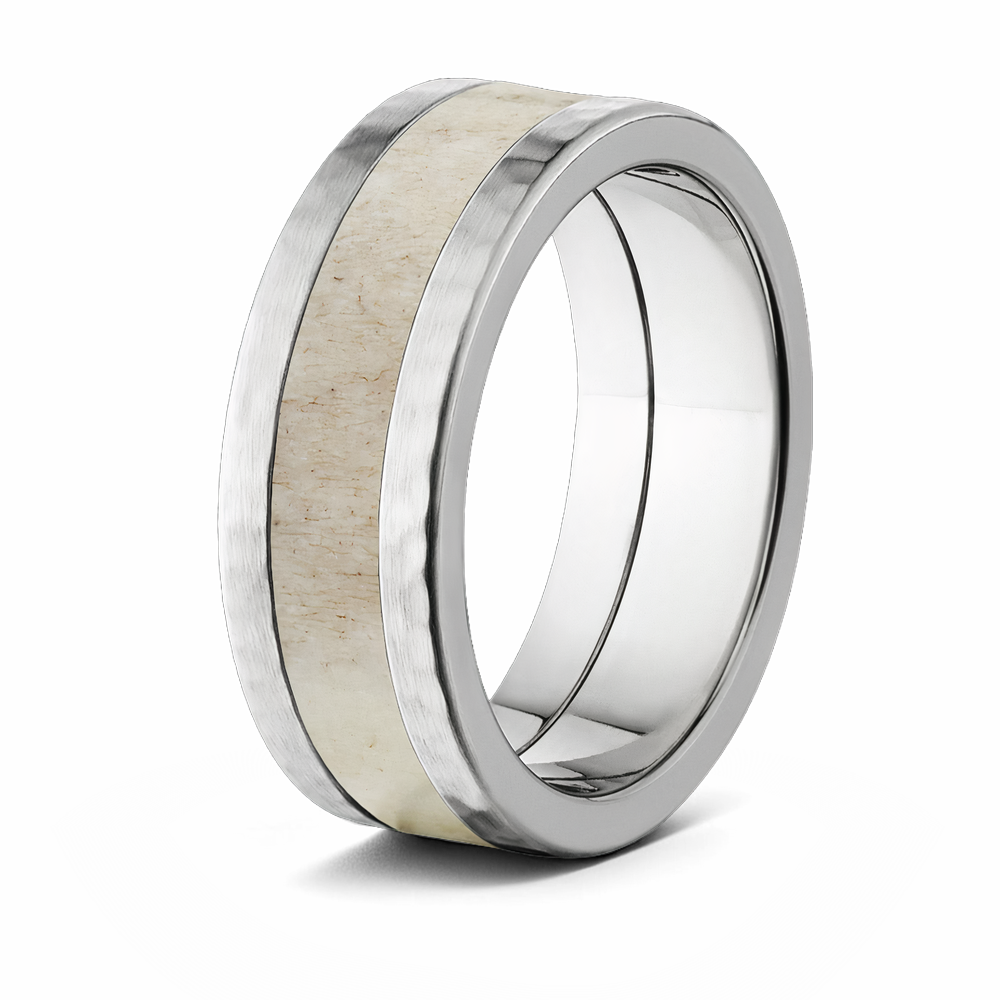 Light Antler Ring with Hammered Edges 